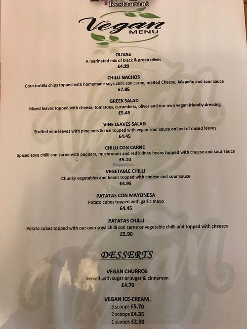 Menu at Tapas Tree in Bradford
