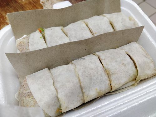 Made on the spot - spring roll at YS Vegetarian Bakery in Northeast Singapore