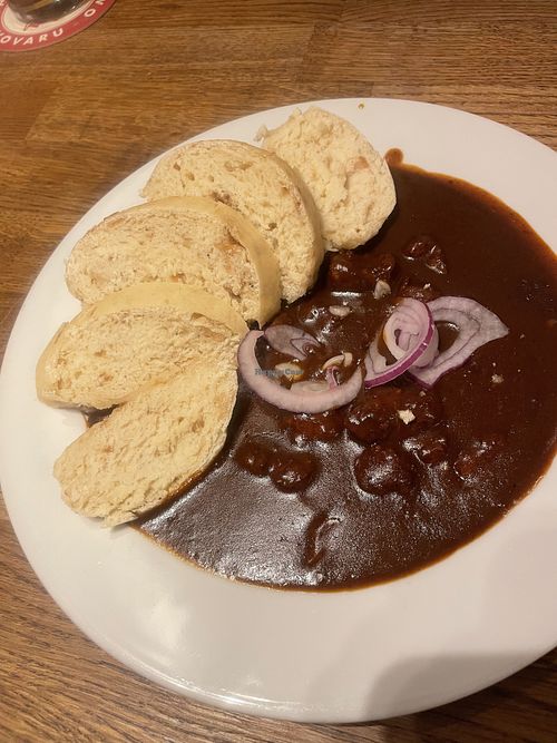 Goulash - almost only the broth, almost no „meat“ pieces   at Střecha in Prague