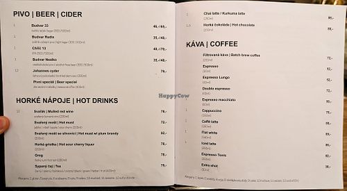 Menu page at Strecha at Střecha in Prague