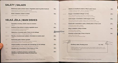 Menu page at Strecha at Střecha in Prague