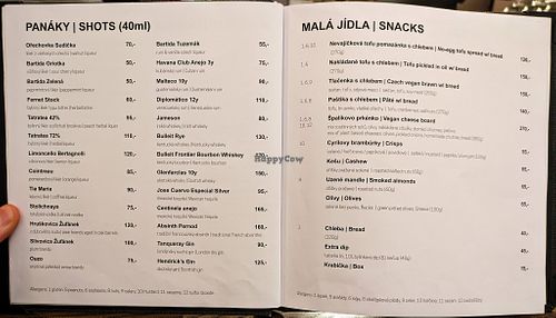 Menu page at Strecha at Střecha in Prague
