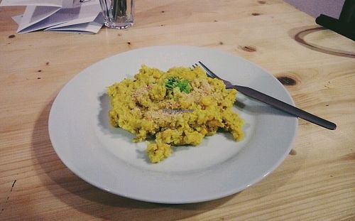 curry cream rice with corn  at Střecha in Prague