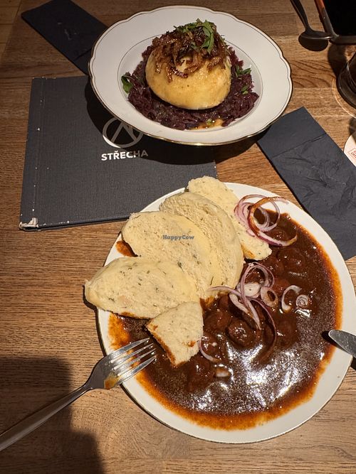 Dumpling and goulash   at Střecha in Prague
