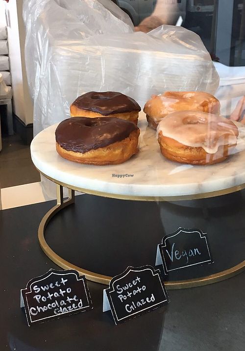 Vegan yeasted donuts (sweet potato glazed & sweet potato chocolate) at Johnny Doughnuts in San Francisco