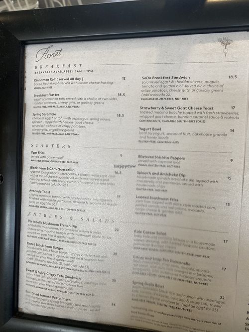 Menu Options   at SEA - Floret in Seattle