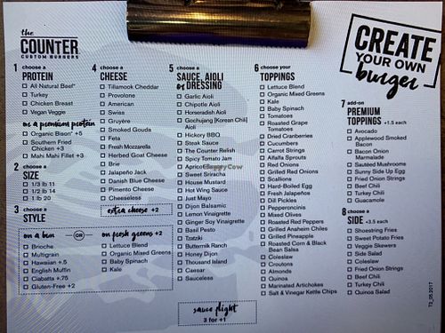 Create Your Own Burger Sheet at The Counter in Honolulu