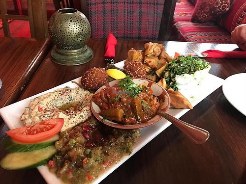 Vegan mezze platter at Tarboush in Watford