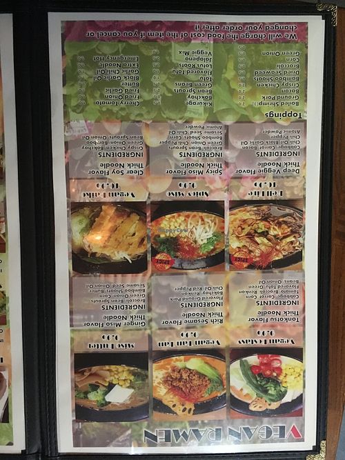 Vegan Menu at Huntington Ramen & Sushi in Fullerton