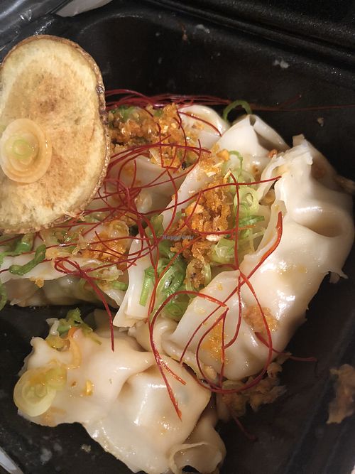 Vegan spicy gyoza  at Huntington Ramen & Sushi in Fullerton