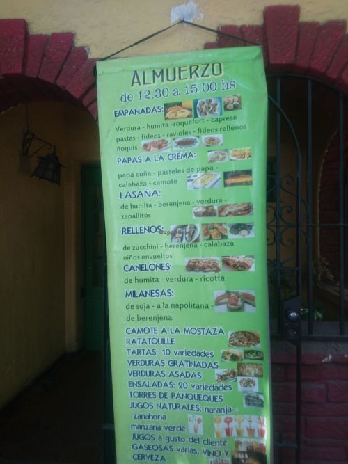 Menu at El Vegetariano de Bibi in Mendoza