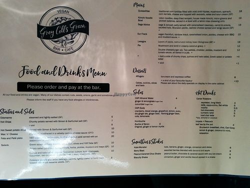 menu at Grey Cells Green in Windsor