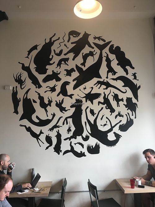 Wall art at Luckyduck Bicycle Cafe in Oakland