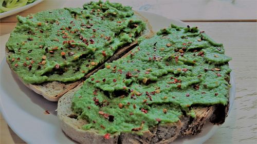 Smashed avocado & pea with mint & chilli on sourdough at Steep & Filter in Skipton
