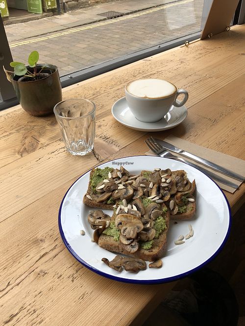 Gluten free vegan cashew pesto mushroom toast at Steep & Filter in Skipton