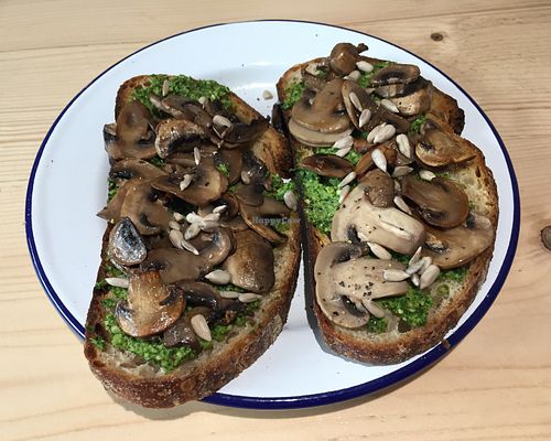 Mushrooms and kale pesto on sourdough 🍞  at Steep & Filter in Skipton