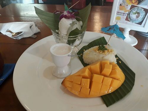 Mango sticky rice with coconut ice-cream at Connect Cafe in Chiang Rai