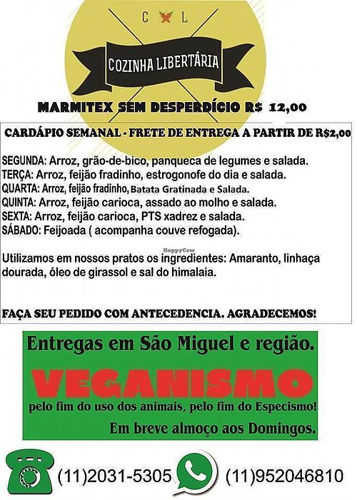 Menu at Cozinha Libertária in Sao Paulo