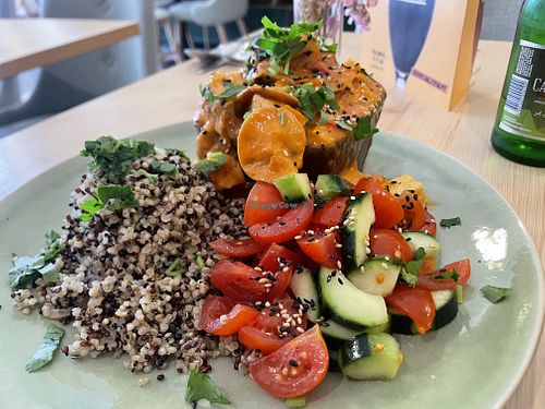 Tofu moqueca with quinoa and fresh saladd  at O Macrobiotico in Porto