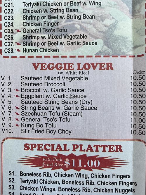  Veggie lover menu  at New Asia Restaurant in West Hartford