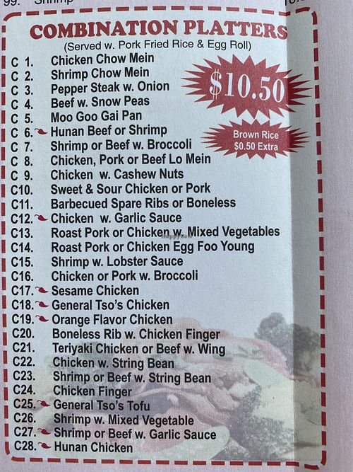 Combo options  at New Asia Restaurant in West Hartford