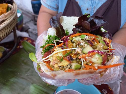 Pita salad at Night Market - Vegan Wrap Stall in Pai