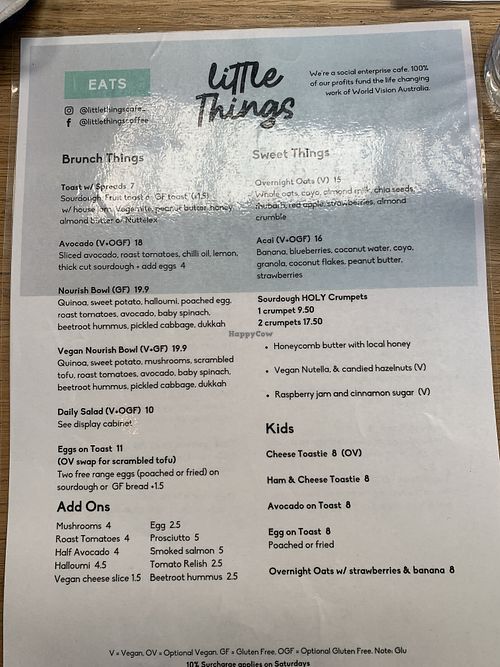 Menu side 1 at Little Things Coffee in Blackburn