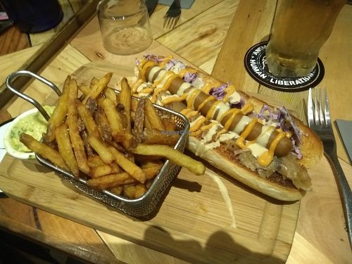 Hotdog (vegan) with fries 14euros at L'Embargo in Toulouse