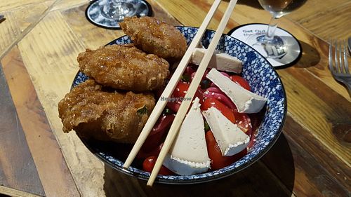 Udon noodles, zucchini fritters and cheese at L'Embargo in Toulouse