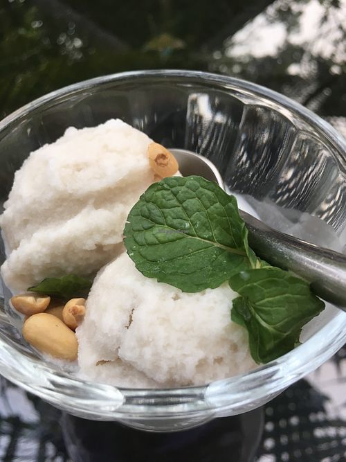 Coconut ice cream (not sure if it’s on the menu - I got it on request during the Village Market Fair)  at Ock Pop Tok Living Craft Centre in Luang Prabang