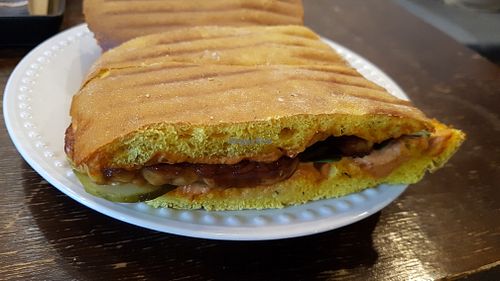 Sandwich with tempeh at Mazā Terapija in Riga