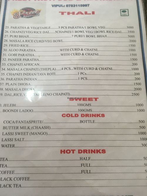 Menu at Preet Fast Food in Kigali