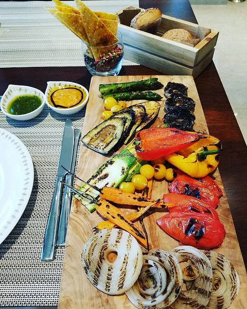 look at this Grilled Veggie Platter presentation!!!!  #VEGAN Chef OMAR at AZUR (Four Seasons Tunis) has DONE IT! at Azur - Four Seasons Hotel in Tunis