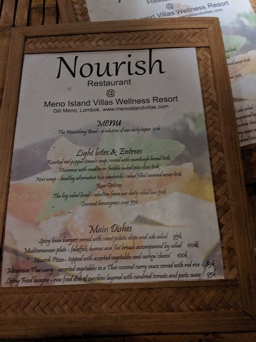 Menu at Nourish Restaurant in 