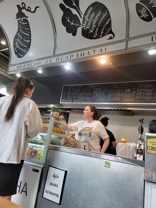 Order counter at Vegan 365 Kitchen in Skopje