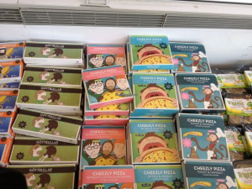 Frozen vegan pizzas at Astrid och Aporna in Malmo