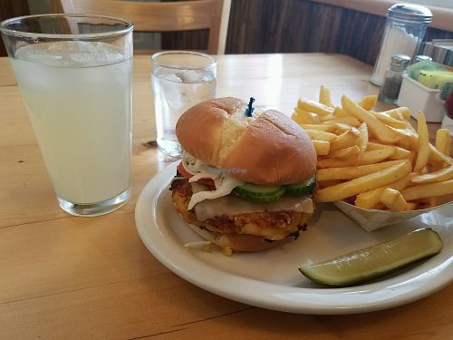 veggie burger, shown here as vegetarian option with cheese and ranch at Drewski's on the River in Bridgewater Corners