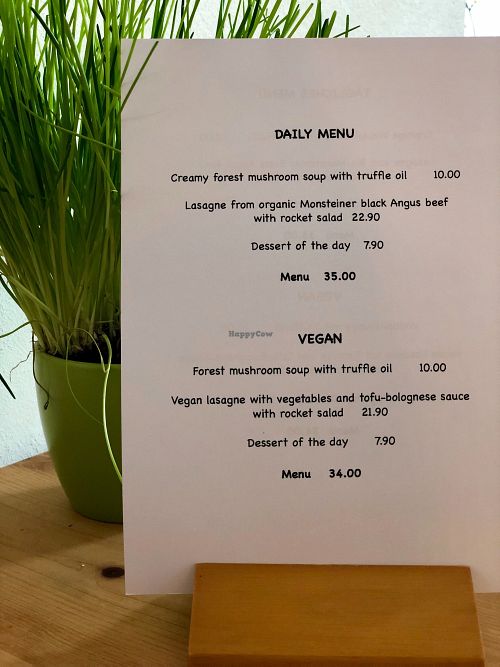 Vegan Menu of the day at Yama Restaurant Alte Post in Davos