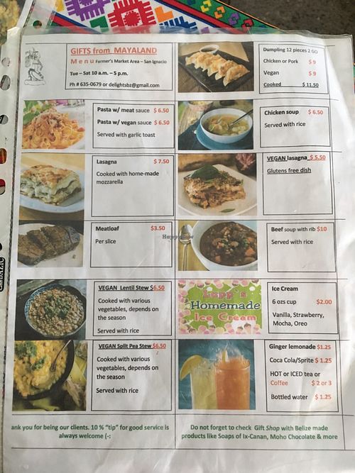 Menu at Food 4 U in San Ignacio