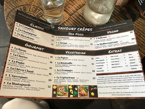 Crepes menu at Gourmandise de Paris in Pyrmont