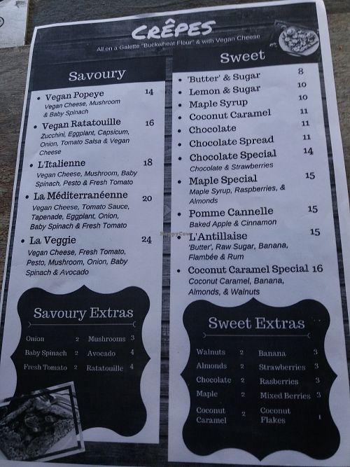 Crepe menu at Gourmandise de Paris in Pyrmont