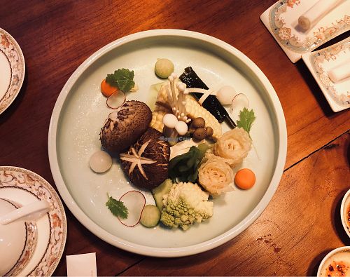 Assortment of vegetables for the hot pot at Ganglamedo Vegetarian Cuisine in Central Singapore