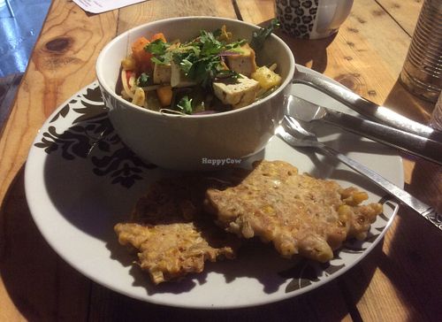 Thai curry and sweet corn fritters at Rockaway Cafe in Temple Cloud