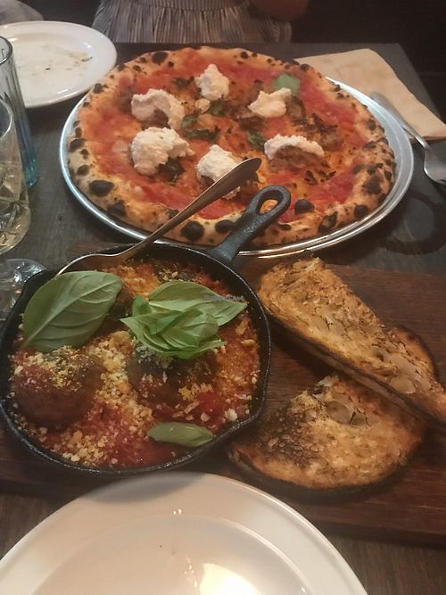 Vegan meatballs and dollop Parton  at Francie's Pizzeria in Coolangatta
