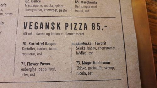 Vegan menu at Stefanos Pizzabar in Copenhagen