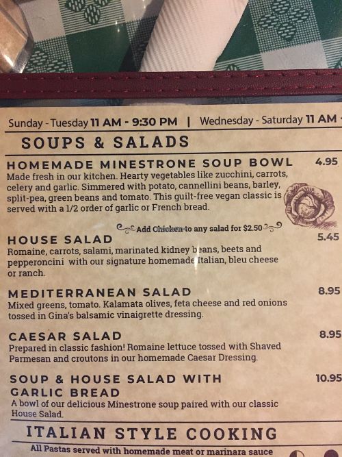 Menu at Napoli Pizzeria in Vacaville