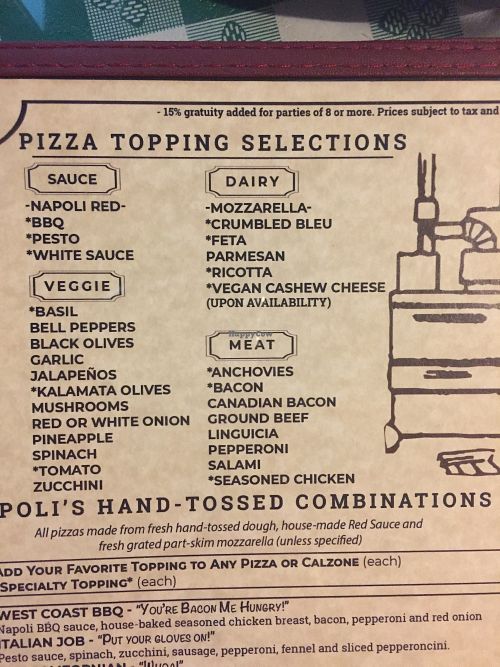 Menu at Napoli Pizzeria in Vacaville