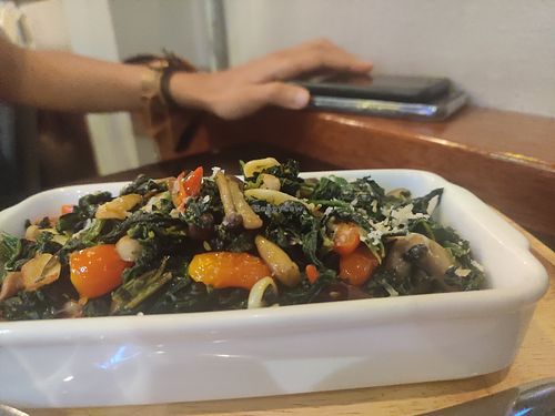 Fried spinach at Farmhouse in Ranong