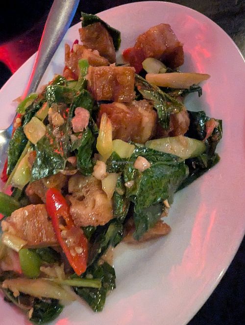 Mock pork belly with kale at Farmhouse in Ranong