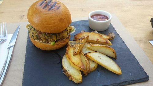 Vegan burger (avocado instead of cheese) +fries at Say Yes in Ioannina
